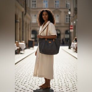 Vintage (GITANO) Elegant Blue and Tan Tote Bag